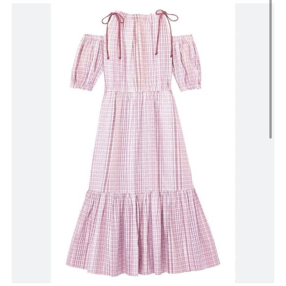 La Vie REBECCA TAYLOR Pink plaid  Midi Dress XS Cottagecore Prairie - Picture 3 of 11